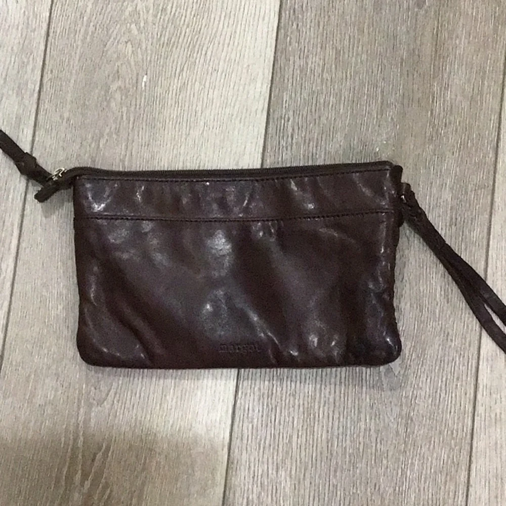 Margot Brown Woven Leather Clutch Wristlet Bag